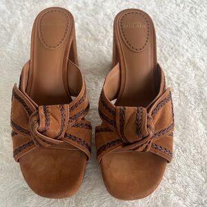 Antonio Melani Women’s 9M Brown Suede Wedge Slide Sandals 4” Heel Leather NWT